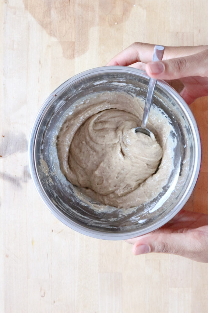 Mixed wet and dry ingredients in a bowl. Baking.